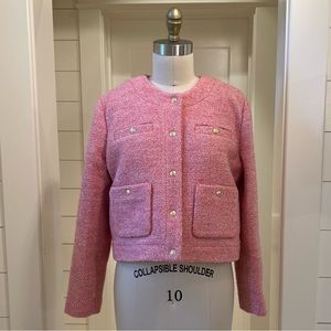 J Crew Collection Lady Jacket in Pink boucle, Sz 10, Italian fabric